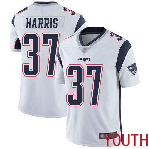 New England Patriots Football 37 Vapor Untouchable Limited White Youth Damien Harris Road NFL Jersey
